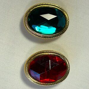 Vintage Set of Holiday Red & Green Oval Button Covers